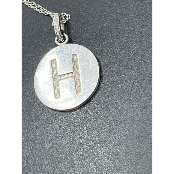 BDG Italy Sterling SIlver 925 Diamond Initial Letter H Pendant Necklace - Picture 10 of 12